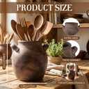 Havawish Rustic Kitchen Utensil Holder for Countertop - Farmhouse Ceramic Utensil Crock with Handle for Spatulas Vintage Kitchen Utensils Holder Cooking Organizer, Fit Ladle, Eggbeater(Dark Brown)