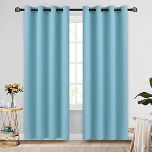 COSVIYA Grommet Blackout Room Darkening Sky Blue Curtains 84 inch Length 2 Panels,Thick Polyester Light Blocking Insulated Thermal Window Curtain Drapes for Bedroom/Living Room,52x84 inches