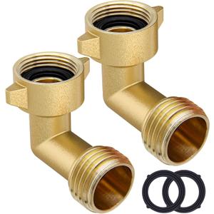 Twinkle Star Garden Hose Elbow Connector 90 Degree Brass Hose Elbow(2pcs) 3/4" Heavy Duty Hose Adapter with 2 O-rings Brass Garden Hose Elbow Solid Brass Adapter