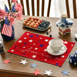 Red Blue Stars America Patriotic 4th of July Placemats Set of 4, 12 x 18 Inch Seasonal Holiday Table Mats for Party Dining Table Decoration