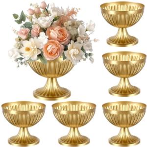 Ziliny 6 Pcs Gold Vases for Centerpieces 4.7" Wide 4" High Metal Compote Vases Bulk Wedding Table Centerpiece Flower Pot Vintage Floral Arrangements for Weddings Anniversaries Party Home Decor