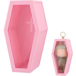 2 x Protective Case with Keychain, Large Clear Figure Display Bag for 17cm Doll, Portable Small Doll Storage, Dustproof Scratch-Resistant for Standing (Doll Not Included), Pink