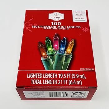 Generic Set of 2 Holiday Time Multi Color Mini Light Set on Green Wire, 100 Multicolor Count (Total 400 Count), Lighted Length is 19.5 feet Each Set (Total 78 feet).