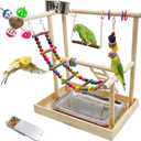 PINVNBY Bird Playground Parrot Playstand Play Gym Cockatiel Wood Bird Toys Birds Cage Accessories Playpen Ladder with Feeder Cups Hanging Swing Toys for Parakeet Conure Lovebird Cockatiel (14.96"L x 11.02"W x 16.14"H)