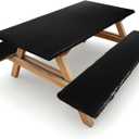 3 Pcs Picnic Table and Bench Fitted Tablecloth Cover for 6 Ft Table 30 x 72 Inch Vinyl Fitted Elastic Edges Waterproof Wipeable Tablecloth for Indoor Outdoor Travel Picnics Patio Camping (Black)