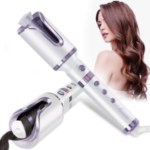 Auto Hair Curler, Automatic Curling Iron Wand with 1" Large Rotating Barrel & 6 Temps & 3 Timer Settings, Curling Iron with Dual Voltage, Auto Shut-Off, Fast Heating Spin Iron for Hair Styling (Purple)