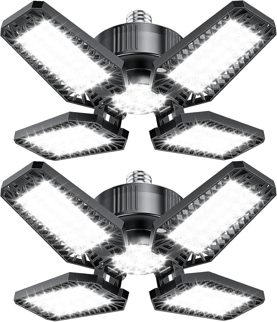 Garage Light 2 Pack 120W, 12000LM LED Lights for Garage with 4+1 Deformable Panels 6500K Screw in LED Shop Lighting for Workshop, Basement Support E26/E27