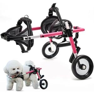 Wheelchair for Dogs, Pet Baby Adjustable Dog Wheelchair for Back Legs with Dog Leash, Lightweight Doggie/Doggy Carts with Wheels for Small Pets Hind Limbs, Disabled Hind Legs Walking Stable, Pink, XS