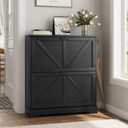 Smart FENDEE Shoe Cabinet, Shoe Storage Cabinet for Entryway with 2 Flip Drawers, Narrow Farmhouse Shoe Organizer Cabinet, Slim Shoe Rack Cabinet, 31.5in Black