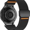 Magnetic Elastic Bands for Samsung Galaxy Watch 7/6/5/4/FE 40mm 44mm/Galaxy Watch 6 Classic 43 47mm/5 Pro 45mm/4 Classic 42 46mm/Active 2, 20mm Wristband Stretchy Nylon Sport Strap Men Women (02-Black orange line)