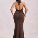 SOLY HUX Women's Bodycon Maxi Dress Halter Neck Sleeveless Backless Twist Party Club Going Out Long Dresses (Brown, S)