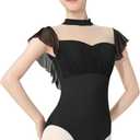 Phoeswan Ballet Leotards for Women, Women Dance Leotard Mesh with Flutter Sleeves, Turtleneck Adult Leotard for Dance