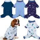 4 Pack Dog Pajamas Pet Costumes Dog Jammies Onesies Sweatshirt Adjustable Breathable Stretchy Clothes for Puppy Large Dogs Girls Boys,L (Dinosaur, Blue, Starry Sky, Navy)