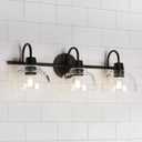 KSANA Black Bathroom Light Fixture, 3-Light Vanity Light with Large Opening Clear Glass Shade, Modern Farmhouse Wall Lamp Over Mirror, Dome Shade