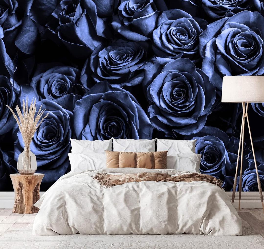 Bormia Floral Wall Mural 3D Blue Rose Wallpaper Flower Murals for Walls for Livingroom Bedroom (195" x 120")