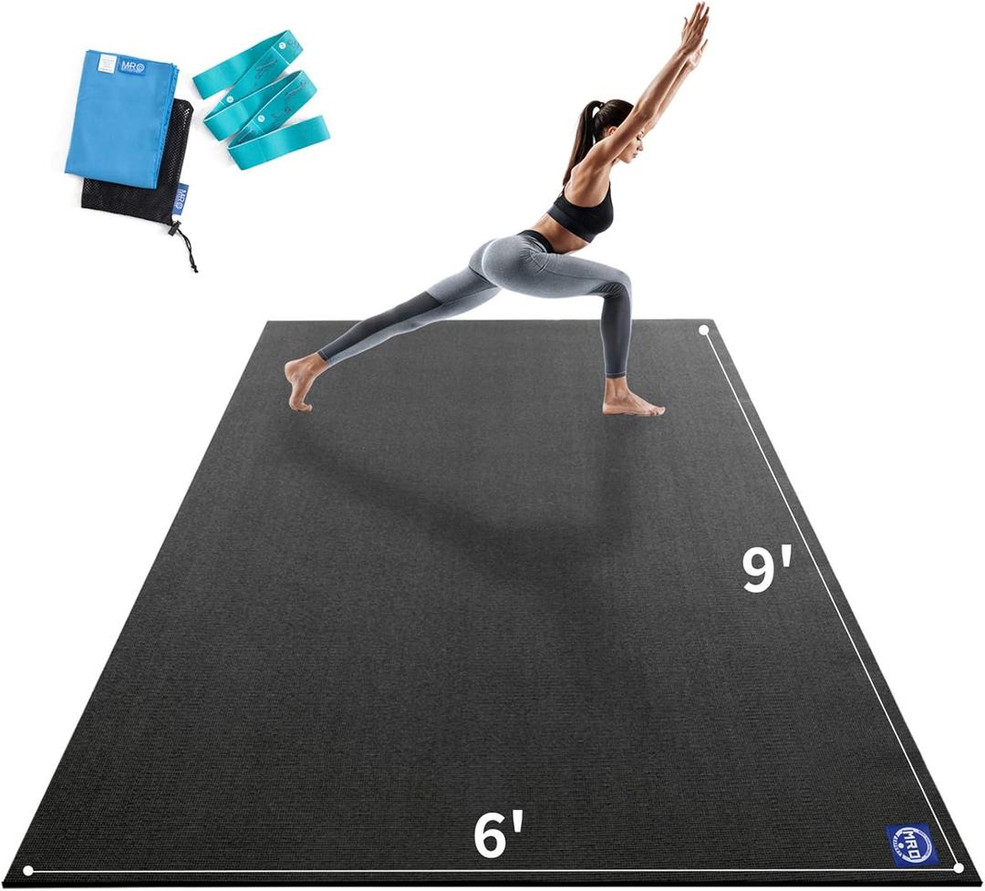 MRO Extra Large Yoga Mat, 9'x6'(9MM) Extra Wide and Thick Exercise Mats for Home Gym Workout, Non-Slip, Soft for Women and Men Fitness, Ideal for Barefoot Yoga, Pilates, stretching (Black)