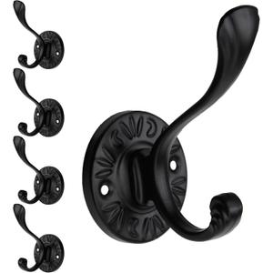 5pcs Black Coat Hooks Wall Mounted Coat Hooks Farmhouse Matte Black Wall Hooks with Screws Metal Matte Black Towel Hooks for Bathrooms Entryway Hooks for Hanging Coats, Keys, Hats, Scarves, Robe, Bags