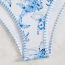 Fanuerg Women's Triangle Bikini Sets O Ring Linked Two Piece Swimsuits Floral Printed Cheeky Bathing Suit (Blue, M)