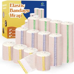 12 Pack Elastic Bandage Wrap (4x2", 4x4", 4x6") | Premium Compression Wrap Bandage for Wounds Medical Bandage Latex Free Stretchy Bandage Wrap for First Aid Sports Protection Injury Recovery