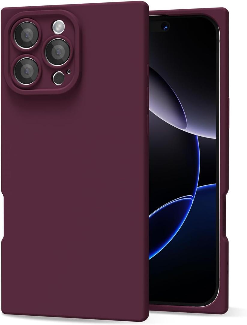 oakxco for iPhone 16 Pro Max Case Silicone Rectangle Edge Quare Corner, Y2k Soft Rubber Gel Cute Phone Case for Women, Girly Aesthetic Trendy Unique Design with Camera Cover, Burgundy Wine (16 Pro Max, Burgundy)