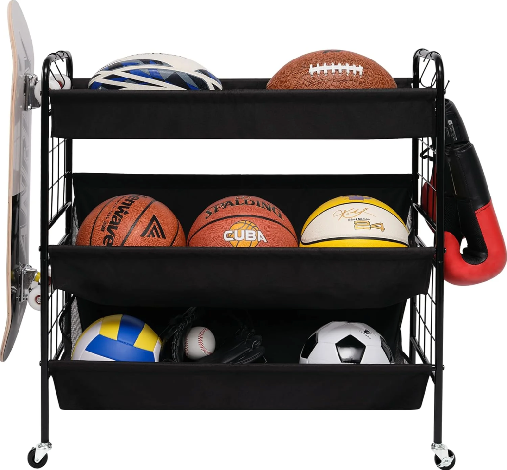 Garage Sports Equipment Organizer with Hooks