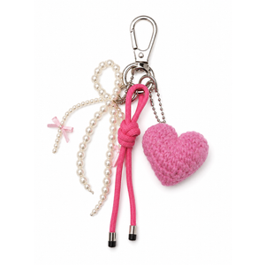 3 x Crocheted Heart Pearls Keychain 3PK