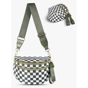 Checkered Crossbody Bag,Nylon Bum Bags for Women Crossbody,Spacious Sling Bag Purse Fanny Packs with Shoulder Strap