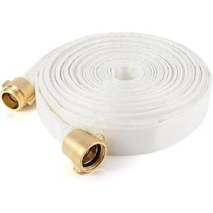 AKW Fire Hose, White, 1-1/2" ID X 100 FT, Single Jacket TPU Fire Hose 500 PSI Burst Pressure, M x F NST Brass Connectors (100 ft.)