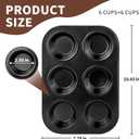 2 Pack 6-Cup Muffin Pan, Heavy-Duty Carbon Steel Nonstick Cupcake Baking Pan, 2.56 Standard Size Cups, Compact 10.43 x 7.28 Design, Oven & Dishwasher Safe (Black)