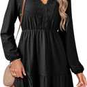 Dokotoo Fall Dresses for Women 2025 Elegant Lace Hollow Out Embroidered V Neck Long Sleeve Casual A-Line Swing Mini Dress S