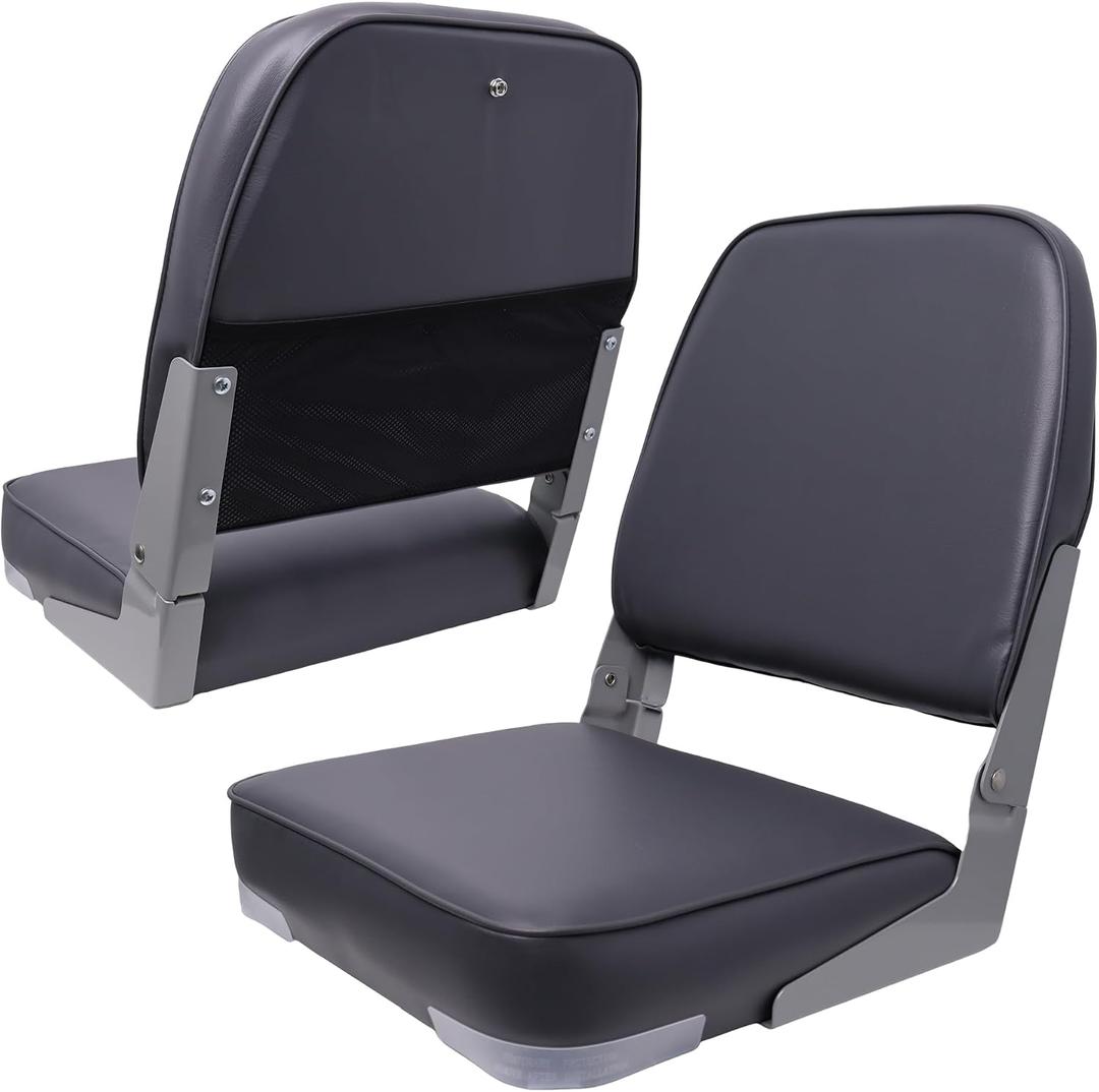 Folding Boat Seat Padded Fishing Boat Chair with Backrest Marine Bass Jon Boat Seats 2 Pack (Dark Gray)