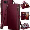 XcaseBar compatible with iPhone 16e 6.1"/17e 6.1" Wallet case with Zipper Credit Card HolderRFID Blocking,Flip Folio Book PU Leather Phone case Shockproof Cover Women Men for Apple16e case Wine Red