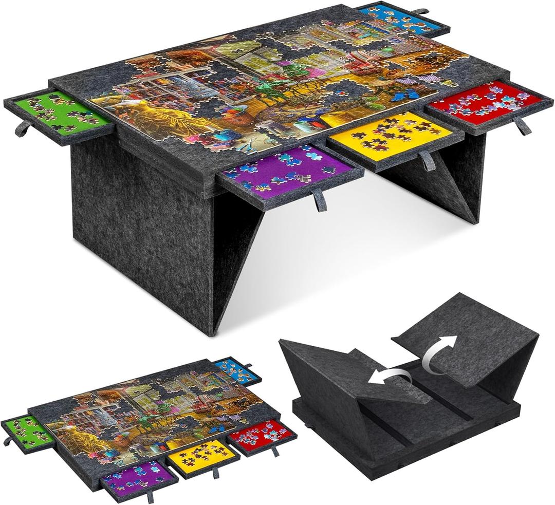 Jigpal 1000 Piece Jigsaw Puzzle Board with 5 Colored Drawers & Cover, Puzzle Game Table with Foldable Legs for Adults, Lightweight & Portable, for Jigsaw Puzzle 1000 Pieces - Gray