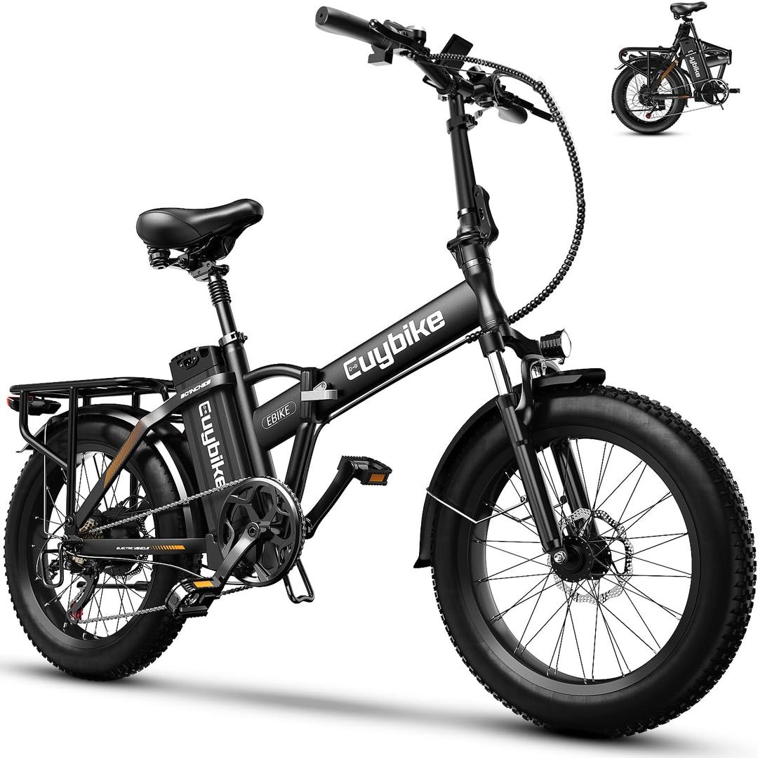 1000W Folding Electric Bike,48V 20AH Removable Battery E Bike,30+MPH,80 Miles Max Range Electric Bike for Adults,20" Fat Tire Foldable ebike,Adult Electric Bicycle for Commute Beach Snow (F6B-Black)