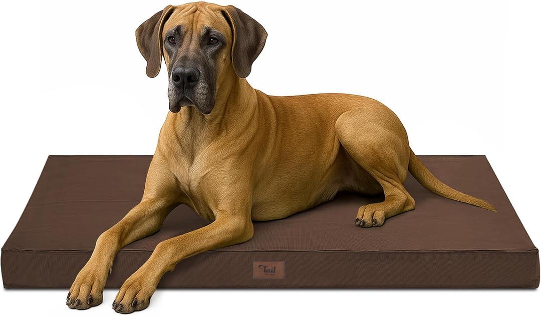 Outdoor Extra Large Dog Bed, Jumbo Waterproof Dog Bed for Large Dogs, Orthopedic Egg Crate Foam Pet Mat with Removable Oxford Cooling Cover, Brown