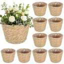 10 PCS Seagrass Plant Baskets with Plastic Liners, Woven Planter Basket Set for Indoor and Outdoor Plants, Wicker Flower Pot Covers Plant Container sand Storage Baskets for Home and Farmhouse Decor
