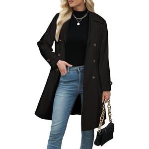 Simplee Womens Trench Coat Double-Breasted Long Dressy Windbreaker Overcoat Fall Winter Outerwear Large