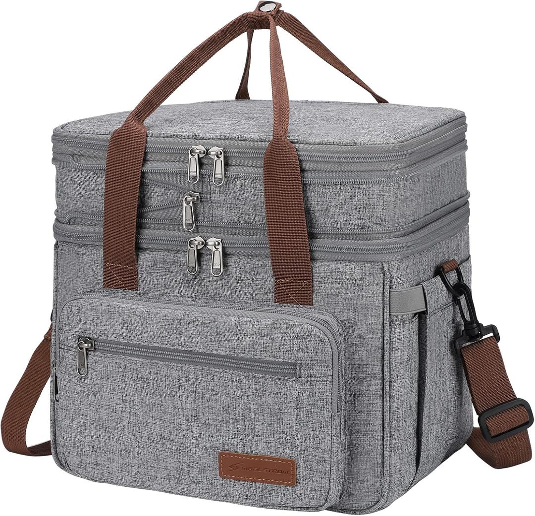 Maelstrom 23L Insulated Lunch Box For Men Women,Expandable Double Deck Lunch Cooler Bag,Lightweight Leakproof Tote Bag With Side Tissue Pocket,Gray (B. 23L Gray)