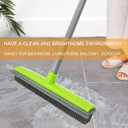 Push Broom Pet Hair Removal Broom with Squeegee,Soft Silicone Bristle Broom with Long Handle, Non Scratch Carpet Sweeper Brush for Cat/Dog Hair Hardwood Tile Windows(Green)
