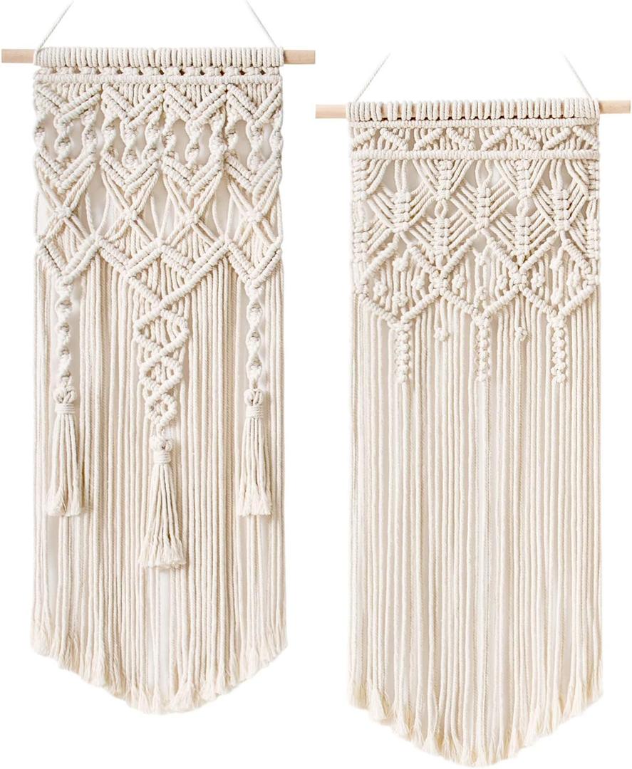 Mkono 2 Pcs Macrame Woven Wall Hanging Boho Chic Geometric Art Decor - Beautiful Bedroom Nursery Apartment Home Decoration, Gift for Girls Adults Birthday Christmas, 28" L x 13" W (Medium)