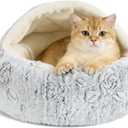 Calming Dog Beds & Cat Cave Bed with Hooded Cover, Removable Washable Round Beds for Small Medium Pets, Anti-Slip Faux Fur Fluffy Coved Bed for Improved Sleep, Fits up to 15/25 lbs(Rose, S) (20.00" X 20.00" X 8.00")