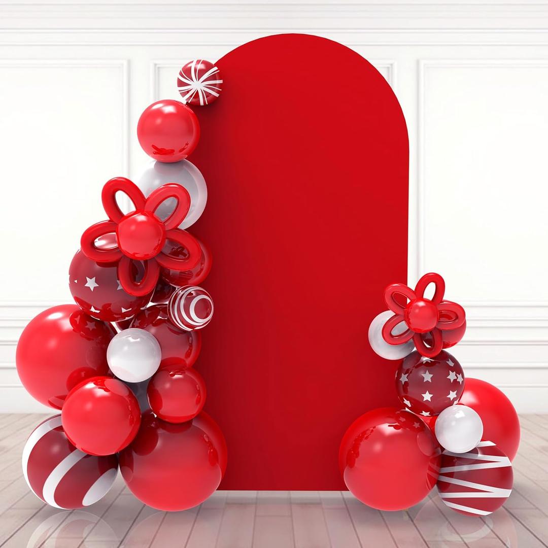 Babenest 6.6FT Red Wedding Arch Cover, Spandex Fitted Arch Backdrop for Photography, Round Top Chiara Stand Cover for Party Ceremony Birthday Baby Shower Anniversary Decoration