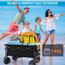 Uyittour Collapsible Wagon Cart Heavy Duty Foldable, Folding Beach Wagon with Big Wheels for Sand, Utility Grocery Cart with Side Pocket and Brakes for Camping Sports Outdoor Activities, Black