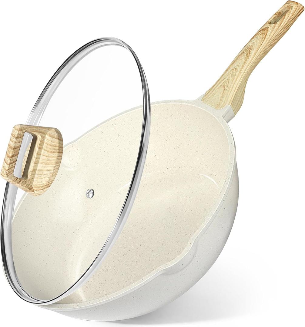 GiPP Ceramic Nonstick Deep Frying Pan Skillet, 12" Saute Pan with Lid, Induction Cookware Non Stick Cooking Pan, PTFE PFOA PFOS APEO Free,White