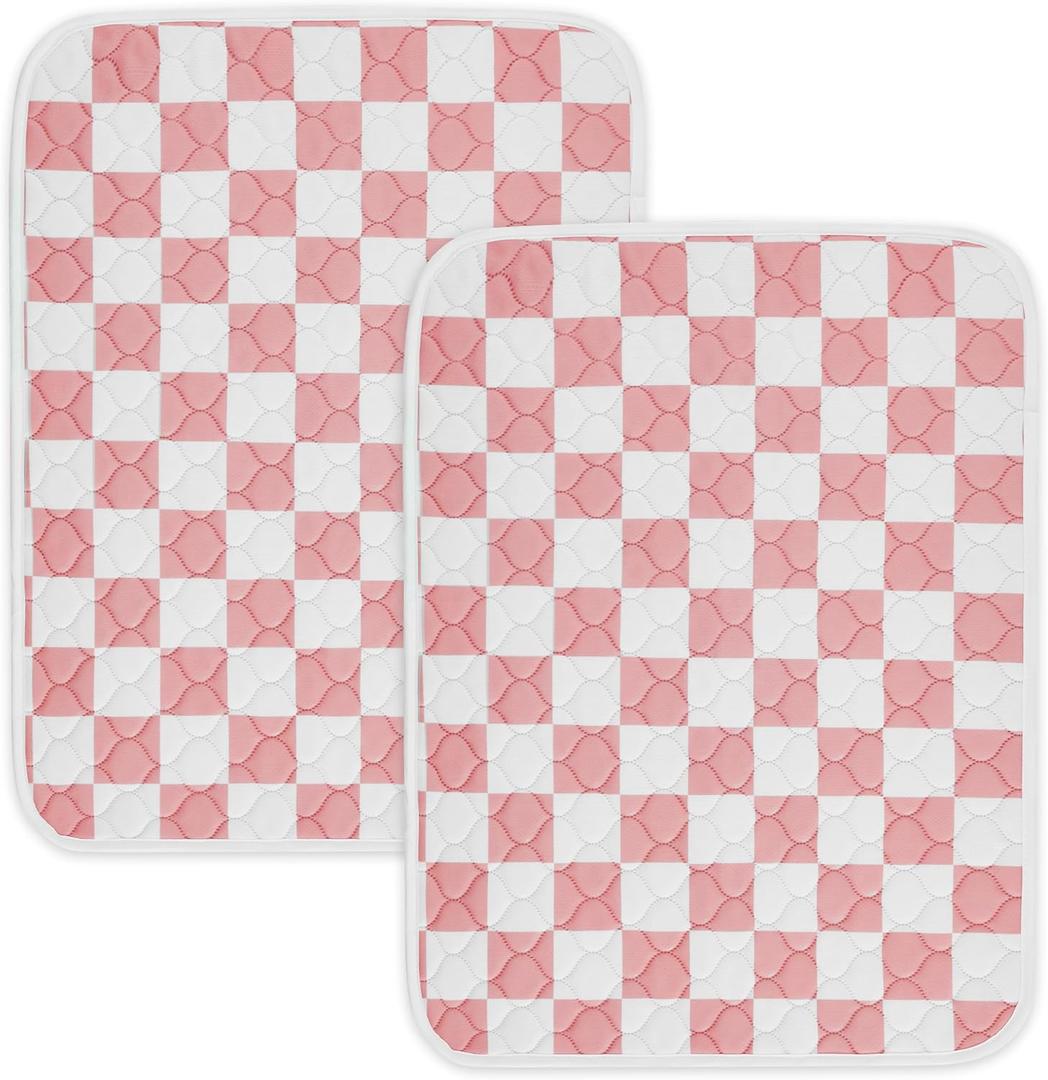 2 Pack Pink Checkered Washable Pee Pads for Dogs, Checkered Reusable Dog Pee Pads, for Puppy Playpen, Crate, Whelping Box, Potty Training, Cute Aesthetic Absorbency, Leak-Proof Non-Slip