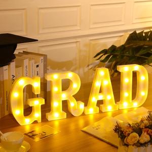 4 LED Grad Marquee Letter Lights Sign 8.3" x 6" Graduation Light up Alphabet Letter Graduation Light up LED Letters 2025 Graduation Decorations for Graduation Party Home Decoration Supplies(Gold)