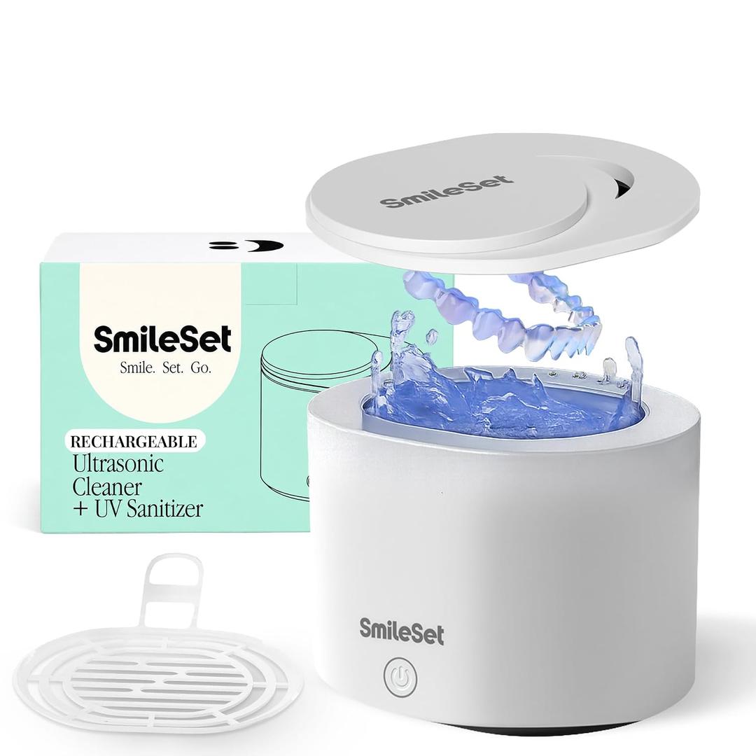 Premium Rechargeable 42000 Hz Ultrasonic Cleaner 200 ml with UV Sanitizer for Clear Aligners, Retainers, Mouthguards, Dentures, & Night Guards Deep Cleaning Dental Appliance Cleaner - White
