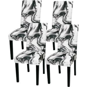 Gibelle Chair Covers for Dining Room Set of 4, Spandex Stretch Dining Room Chair Cover, Removable Washable Kitchen Parsons Chair Covers Seat Slipcovers, Black Marble