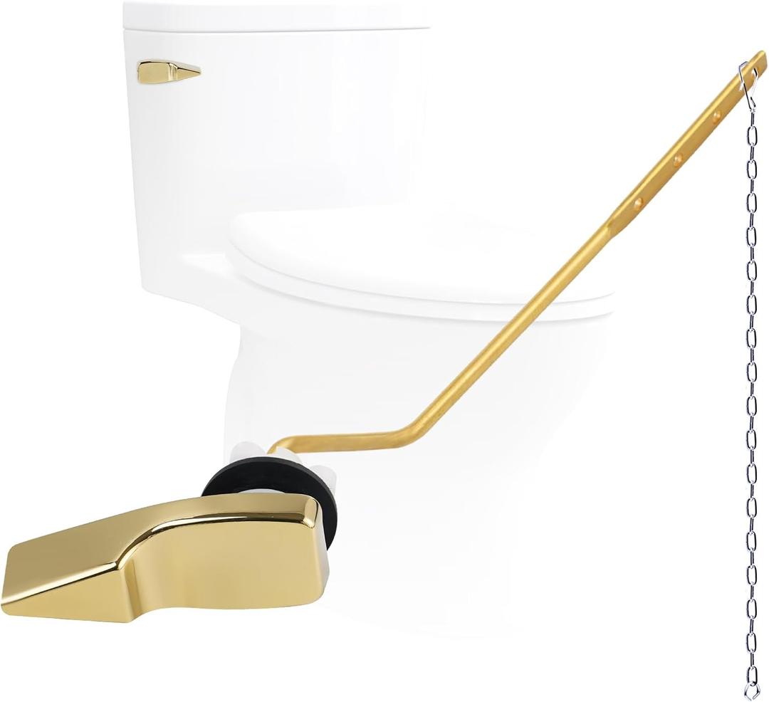 Hygie Rinse Universal Metal Toilet Handle Replacement Kit - Side Mount Compatible With American Standard/Mansfield/Gerber - Tank Flusher Lever With Flapper Chain, Shiny Gold
