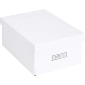 Bigso Box of Sweden Karin Collapsible Storage Box with Labelframe for Easy Identification - Simple Assembly without Tools - Decorative Storage Boxes with Lids - 8.9in x 12.4in x 5.4in - White